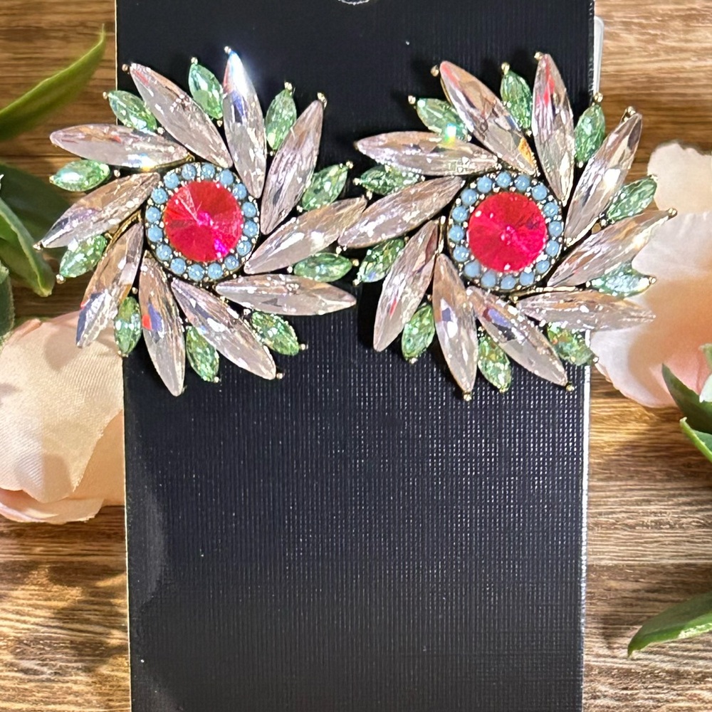 Rhinestone Flower Statement Earrings - image 4